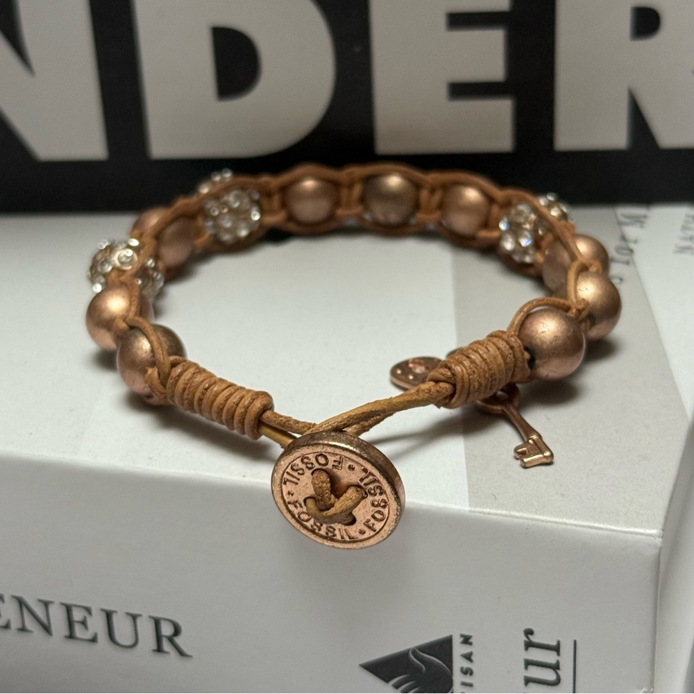 Fossil Brown Beaded Bracelet with Charm